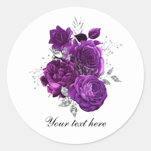 Elegant purple roses Wedding customizable Runder Aufkleber (Vorderseite)