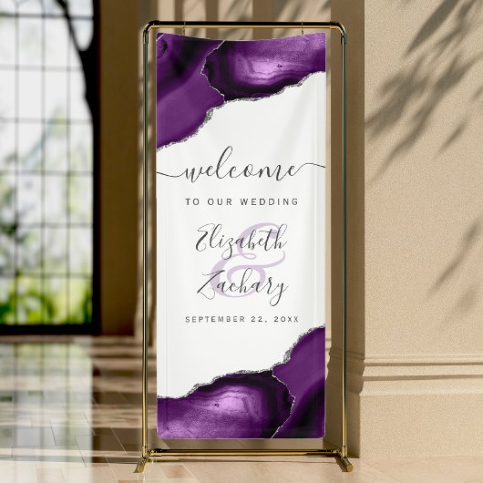 Elegant Purple Silve Agate Corners Wedding Welcome Banner