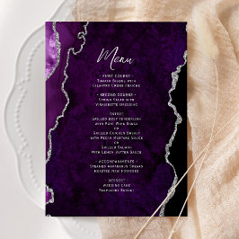 Elegant Purple Silver Agate Wedding Menu Menükarte