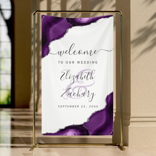 Elegant Purple Silver Agate Wedding Welcome Banner