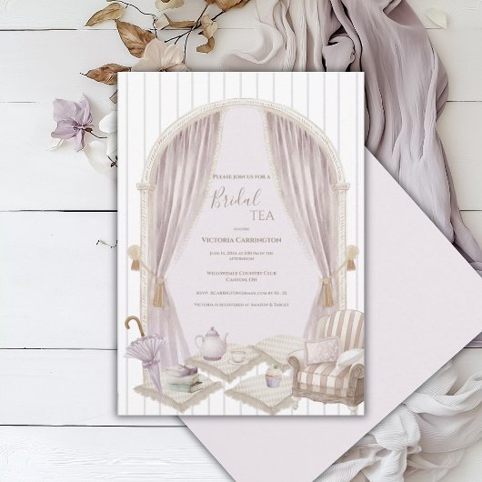 Elegant Purple Stripe Bridal Tea Shower   Einladung