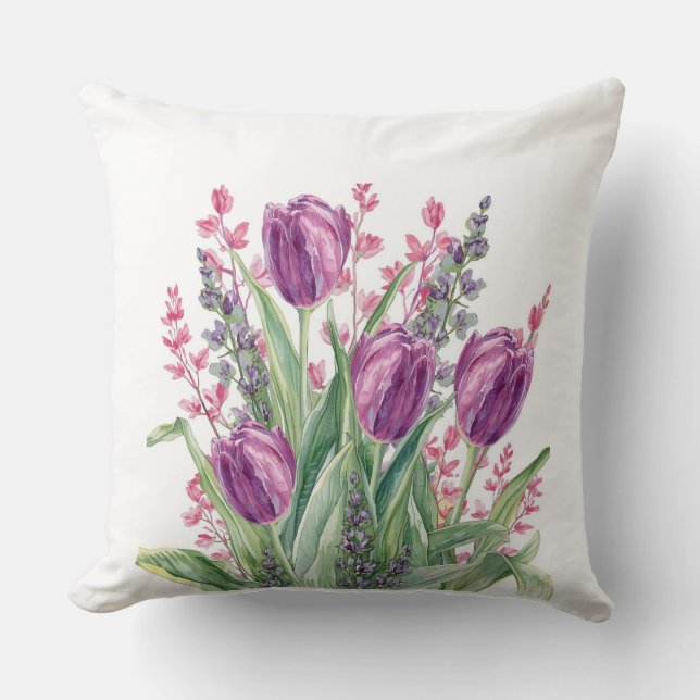 Elegant, Purple Tulip Flowers Pattern  Purple Stri Kissen (Vorderseite)