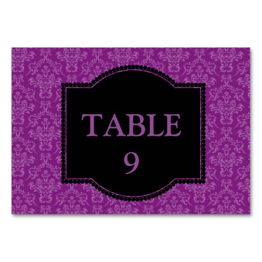 Elegant Purple Vintage Damask Custom Tischnummer (Vorderseite)