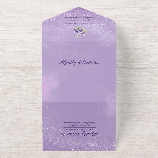 Elegant Purple Violets Floral 30th Birthday Party All-in-One-Einladung (Außenseite)