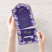 Elegant Purple Violets Floral 30th Birthday Party All-in-One-Einladung (Abreißstreifen)