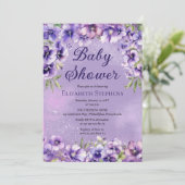 Elegant Purple Violets Floral Baby Shower Einladung (Stehend Vorderseite)