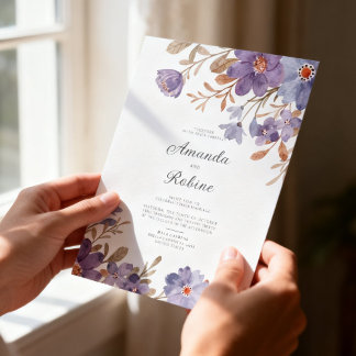 Elegant Purple Watercolor Floral Wedding Einladung