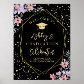 Elegant Purple watercolor flowers Graduation Poster (Vorne)