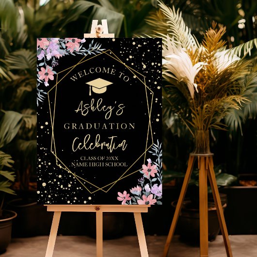 Elegant Purple watercolor flowers Graduation Poster