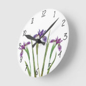 Elegant Purple Watercolor Iris Flowers Botanical Runde Wanduhr (Winkel)