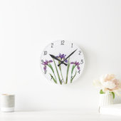 Elegant Purple Watercolor Iris Flowers Botanical Runde Wanduhr (Zuhause)