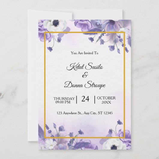 Elegant Purple Watercolor wedding Einladung (Vorderseite)