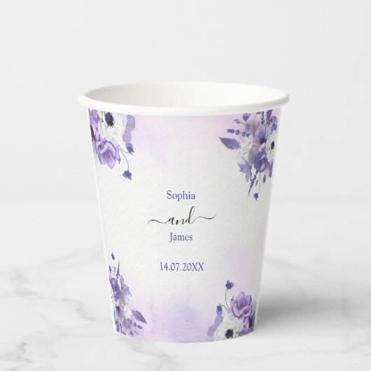 Elegant Purple Watercolor wedding Pappbecher (Vorderseite)