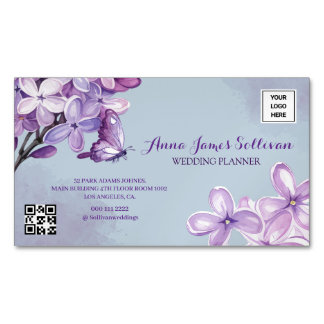 Elegant Purple Watercolor Wedding Planner Logo Magnetische Visitenkarte