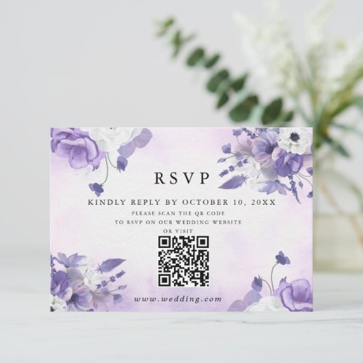 Elegant Purple Watercolor wedding RSVP Karte (Stehend Vorderseite)