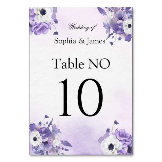 Elegant Purple Watercolor wedding Tischnummer (Vorderseite)