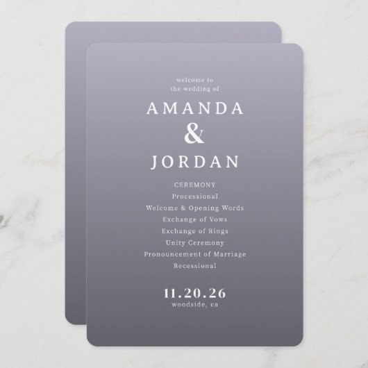 Elegant Purple Wedding Ceremony Template Programm (Vorne/Hinten)