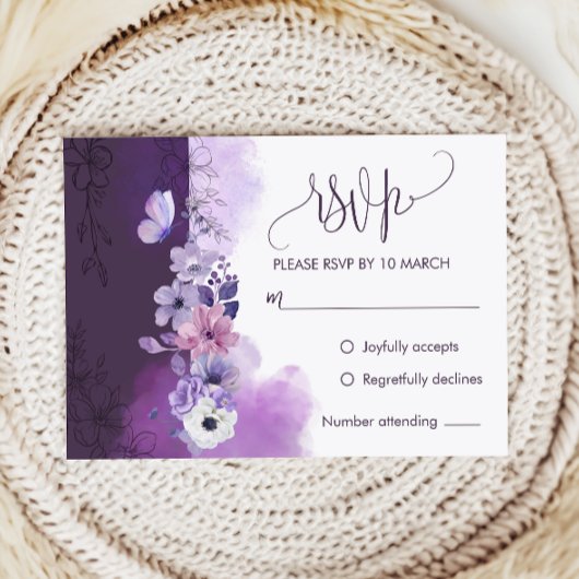 Elegant Purple Wedding RSVP Response Card Karte