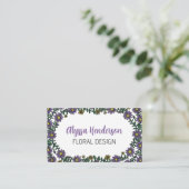 Elegant Purple & White Floral QR Code Florist Visitenkarte (Stehend Vorderseite)