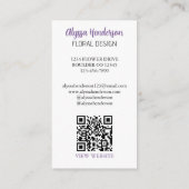 Elegant Purple & White Floral QR Code Florist Visitenkarte (Rückseite)