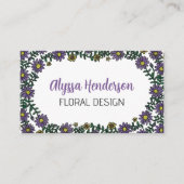 Elegant Purple & White Floral QR Code Florist Visitenkarte (Vorderseite)
