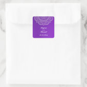Elegant Purple White Indian Paisley Wedding Quadratischer Aufkleber (Tasche)