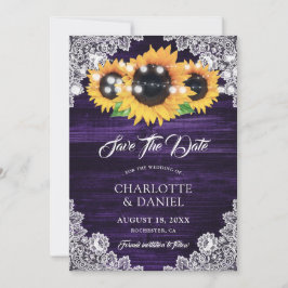 Elegant Purple Wood Floral Lace Sunflower Wedding Save The Date