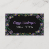 Elegant Purple & Yellow Floral QR Code Florist Visitenkarte (Vorderseite)