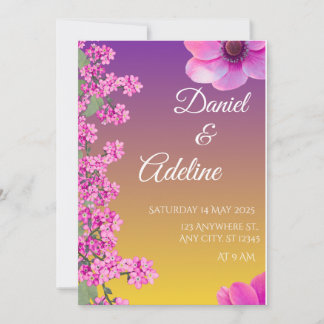 Elegant Purple Yellow Floral Wedding Invitation Einladung