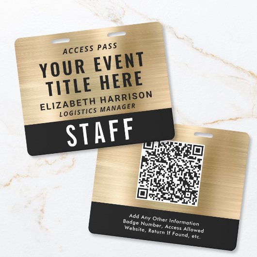 Elegant QR Code Black Gold Event Access Pass ID Ausweis