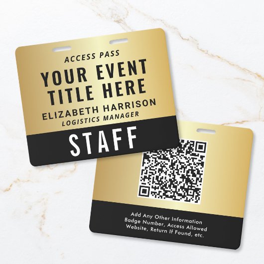 Elegant QR Code Black Gold Event Access Pass ID Ausweis