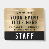 Elegant QR Code Black Gold Event Access Pass ID Ausweis (Vorderseite)