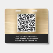 Elegant QR Code Black Gold Event Access Pass ID Ausweis (Rückseite)