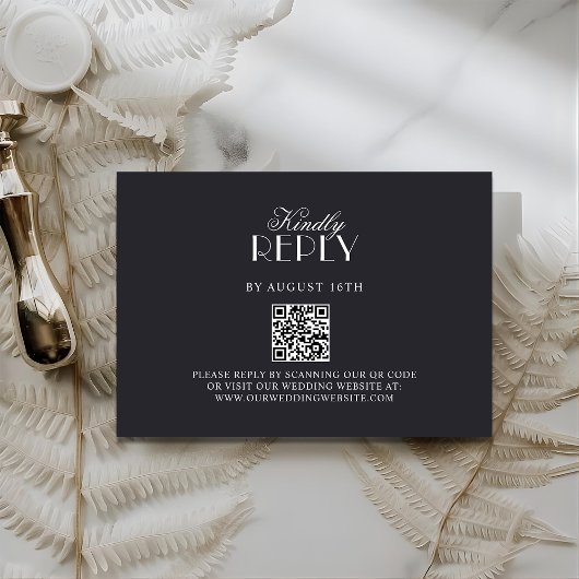Elegant QR Code Black & White Wedding RSV Card RSVP Karte