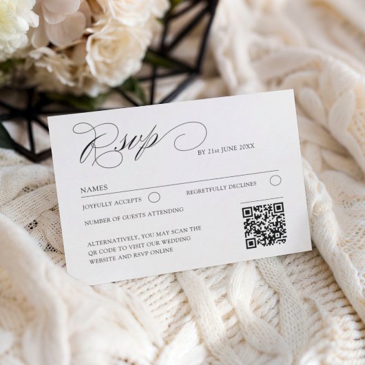 Elegant QR Code Classic Script RSVP Wedding Karte