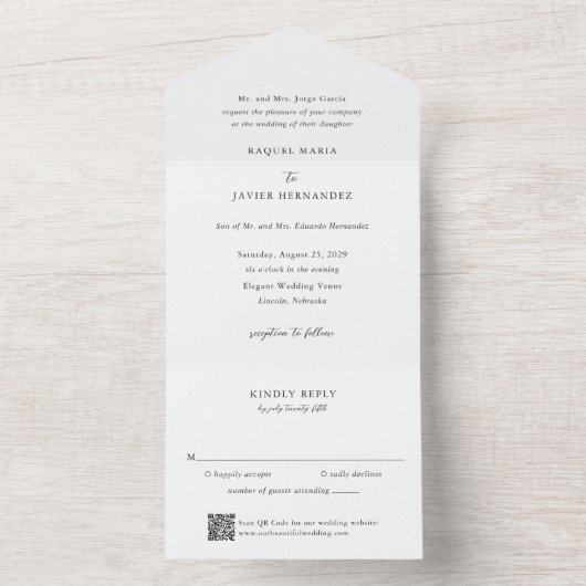 Elegant QR Code Classic Wedding All In One Einladung (Innen Boden)