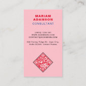 Elegant (QR-Code für Monogramm) Rosa und matt Schw Visitenkarte (Rückseite)