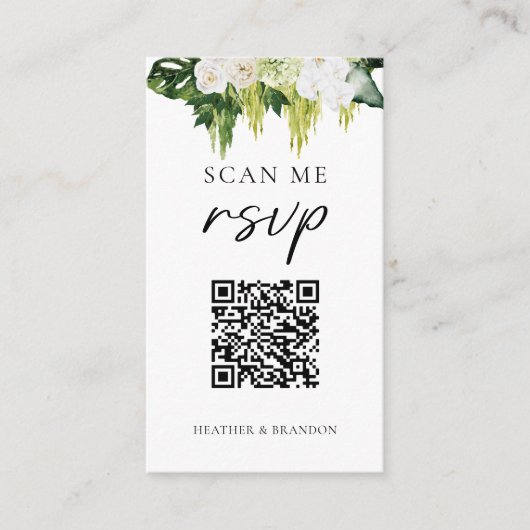 Elegant QR Code Greenerity Wedding RSVP Begleitkarte (Vorderseite)