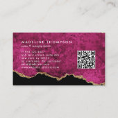 Elegant QR Code Magenta Pink  Marble Agate Geode Visitenkarte (Rückseite)