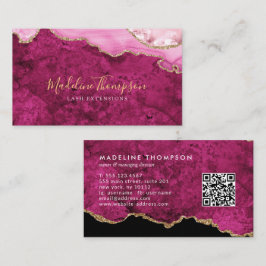 Elegant QR Code Magenta Pink  Marble Agate Geode Visitenkarte
