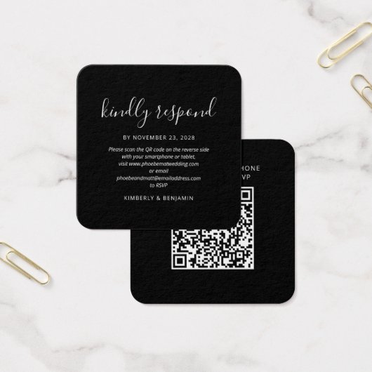 Elegant QR Code Wedding RSVP Mini Card (Büro)