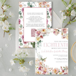 Elegant QR Vintag Blush Pink Floral achtzehnte Einladung
