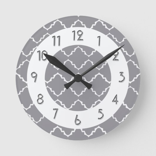 Elegant Quatrefoil Pattern - Gray White Runde Wanduhr (Vorderseite)