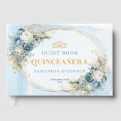Elegant Quince Guest Book Boho Blue Gold Botanical Gästebuch (Vorderseite)