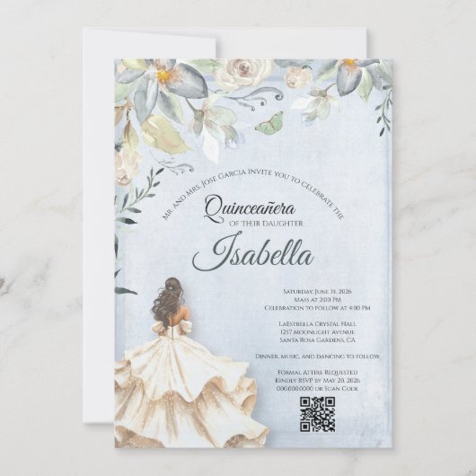 Elegant Quinceanera 15th Birthday Invitation Einladung (Vorderseite)