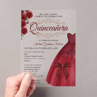 Elegant Quinceanera 15th Birthday Red Burgundy Acryleinladungen