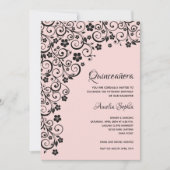 Elegant Quinceañera Black and Pink Einladung (Vorderseite)