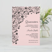 Elegant Quinceañera Black and Pink Einladung (Stehend Vorderseite)