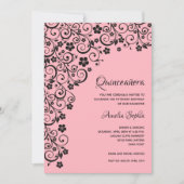 Elegant Quinceañera Black and Pink Einladung (Vorderseite)