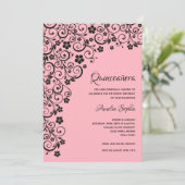 Elegant Quinceañera Black and Pink Einladung (Stehend Vorderseite)